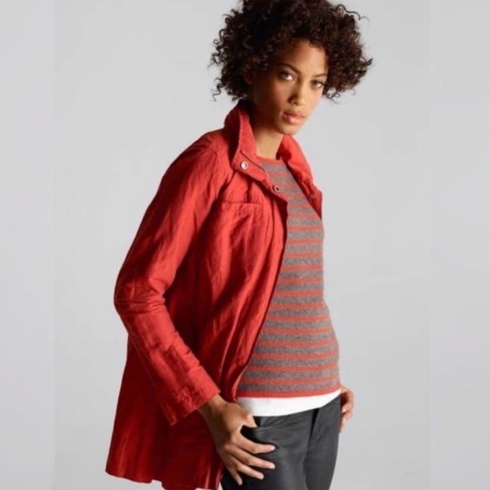 Eileen Fisher Rolled Sleeve Crinkle Hooded Jacket